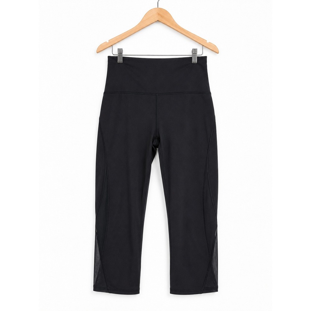 Lululemon Train Times Crop 21 Black Mesh Panel Leggings Size 8 W6ADDS